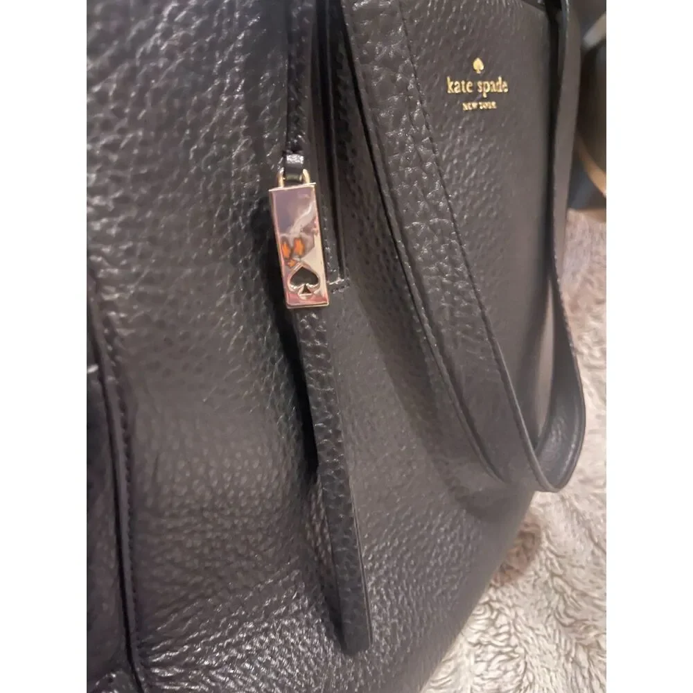 Kate Spade New York Black Pebbled Leather Double Zip Tote Bag Gold Hardware